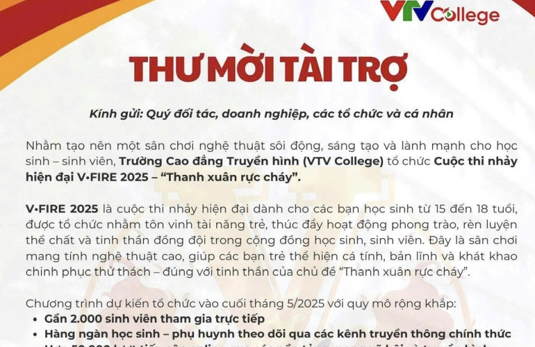 Thư mời tài trợ cuộc thi nhảy V-FIRE 2025 – Đồng hành cùng chúng tôi “thắp lửa” đam mê nhiệt huyết
